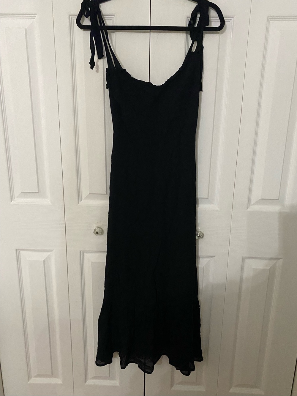 Reformation Black Tie-Shoulder Georgette Frill Hem Maxi Dress 4 - Picture 7 of 15